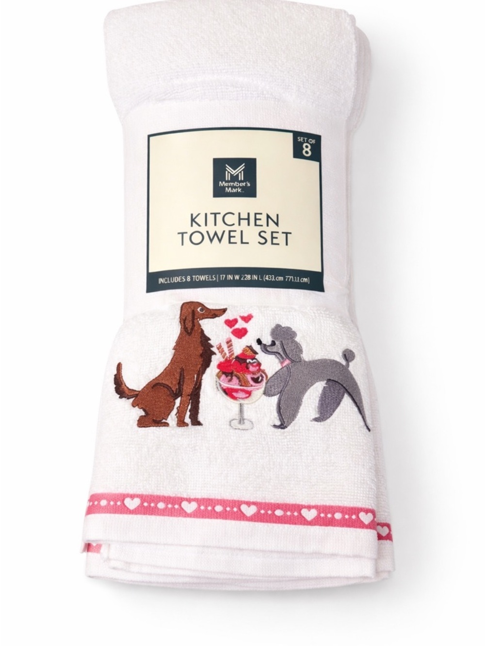 Member's Mark White Kitchen Towel Set with Dog Embroidery